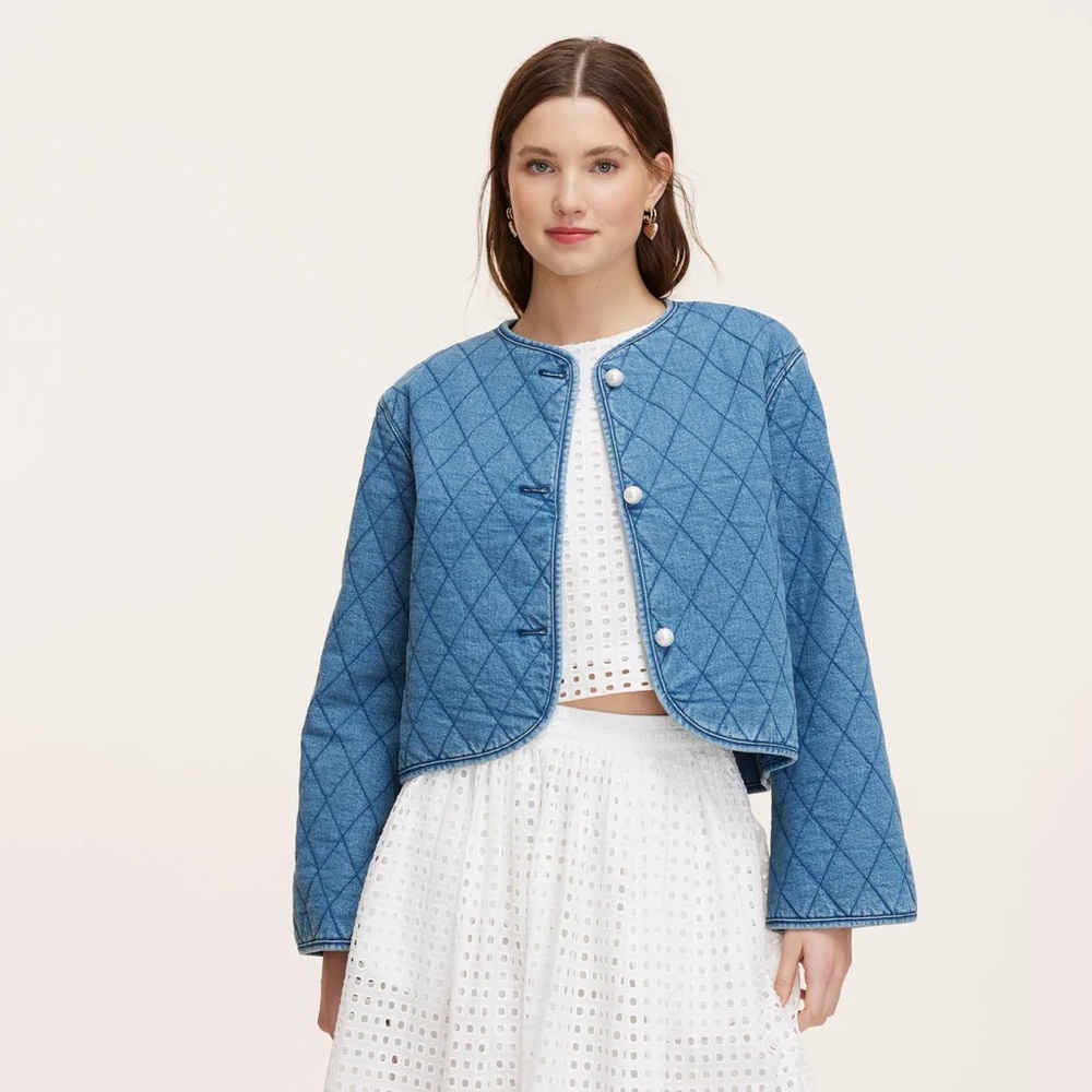 Kate Spade x Target Blue Jean Jacket Quilted Cropped Style